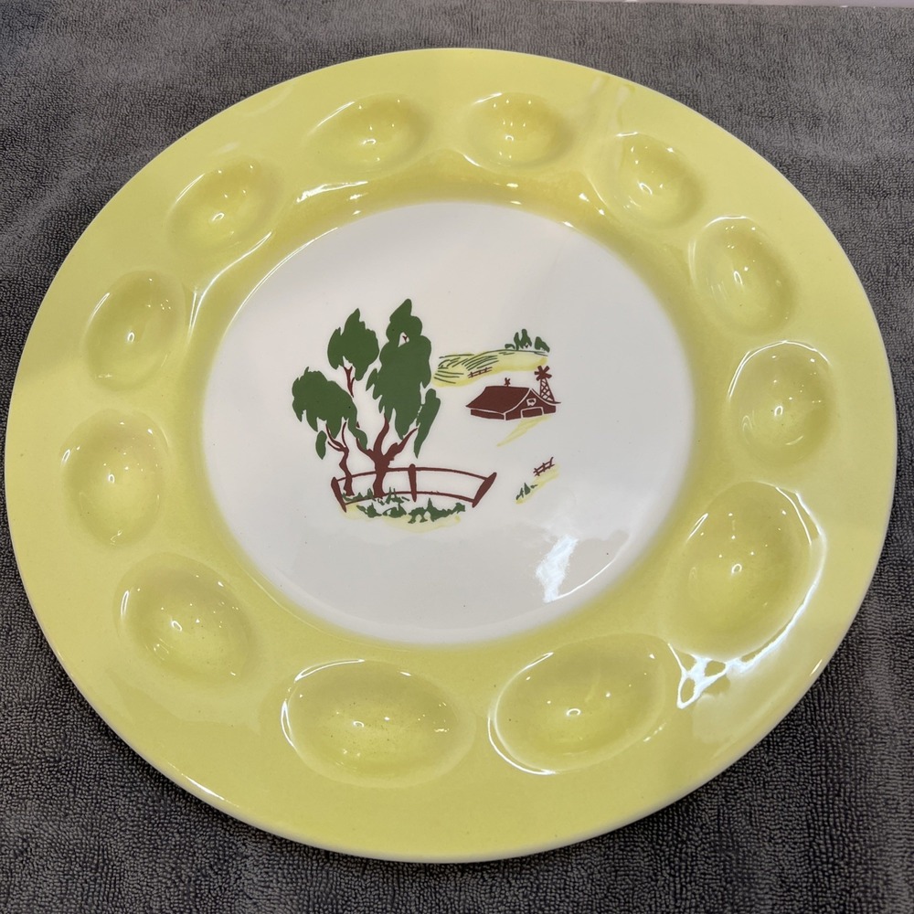 Vintage Brock of California Harvest Yellow 13" Deviled Egg Plate